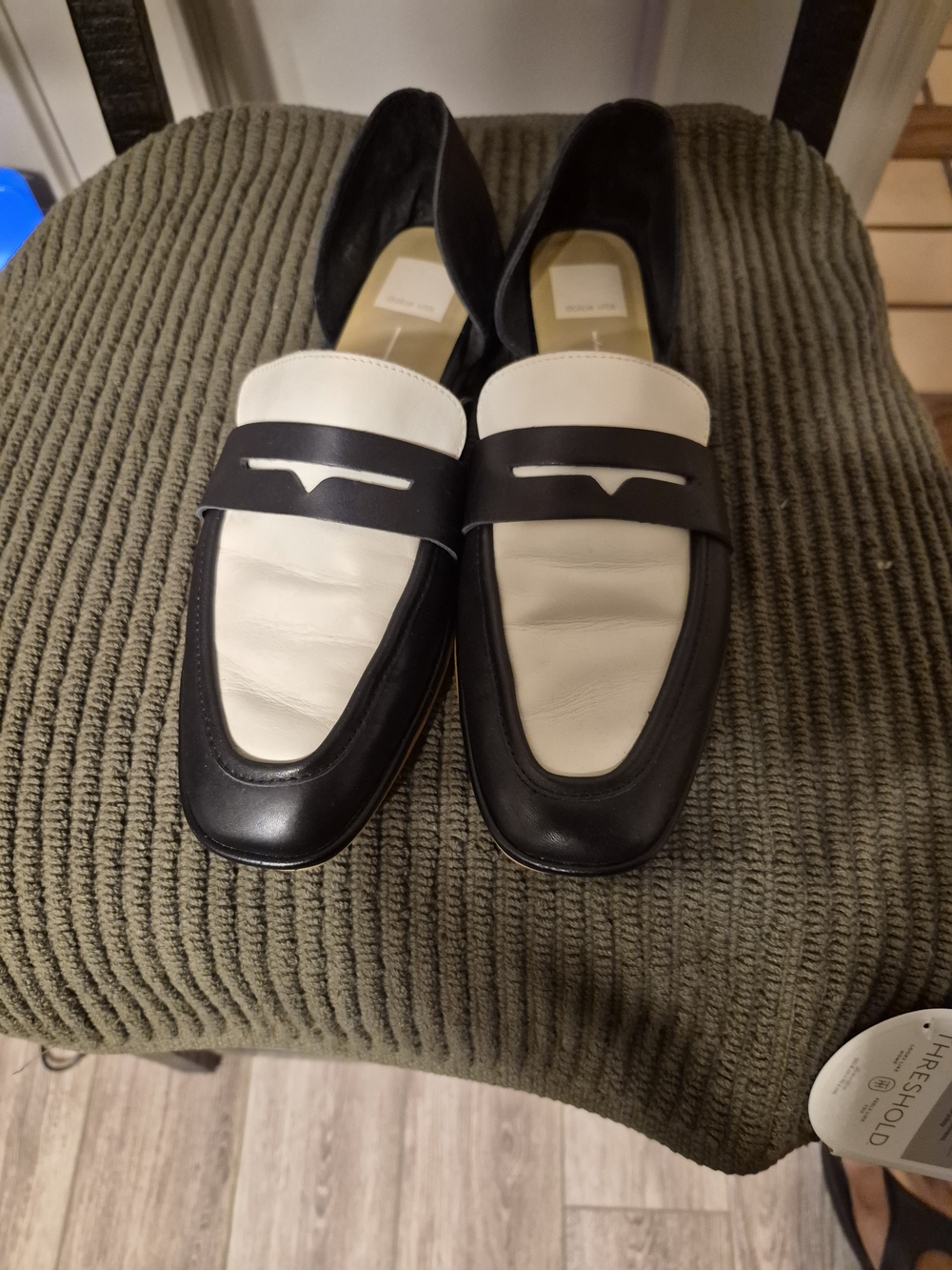 Black and Cream Leather Womens  Loafers